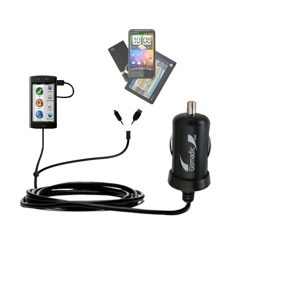 Double Port Micro Gomadic Car / Auto DC Charger suitable for the Garmin Nuvifone G60 - Charges up to 2 devices simultaneously with Gomadic TipExchange Technology