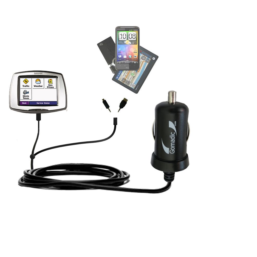 mini Double Car Charger with tips including compatible with the Garmin StreetPilot C580
