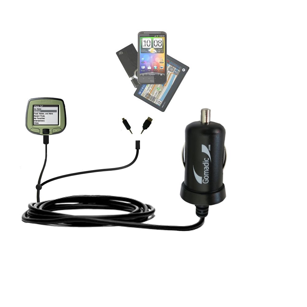 mini Double Car Charger with tips including compatible with the Garmin StreetPilot i2 i3 i5