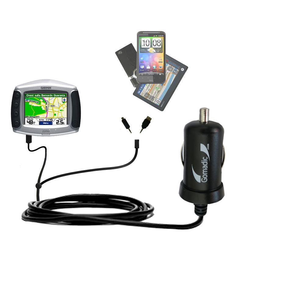 mini Double Car Charger with tips including compatible with the Garmin Zumo 500