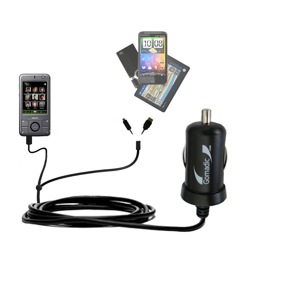 mini Double Car Charger with tips including compatible with the Gigabyte GSMART MW702