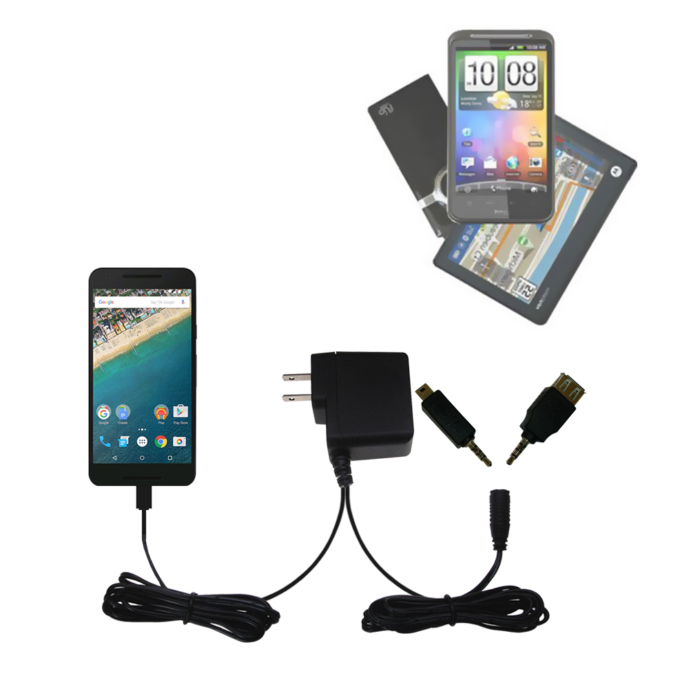 Double Wall Home Charger with tips including compatible with the Google Nexus 5X