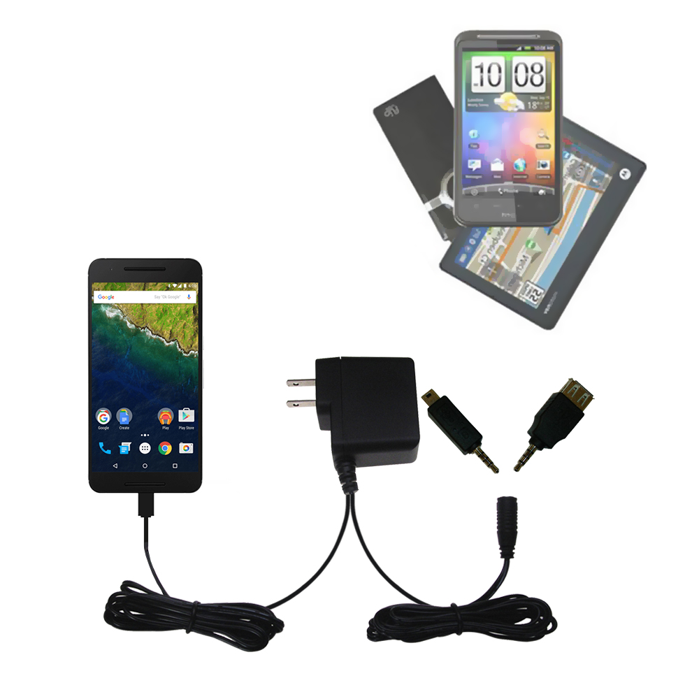 Double Wall Home Charger with tips including compatible with the Google Nexus 6P