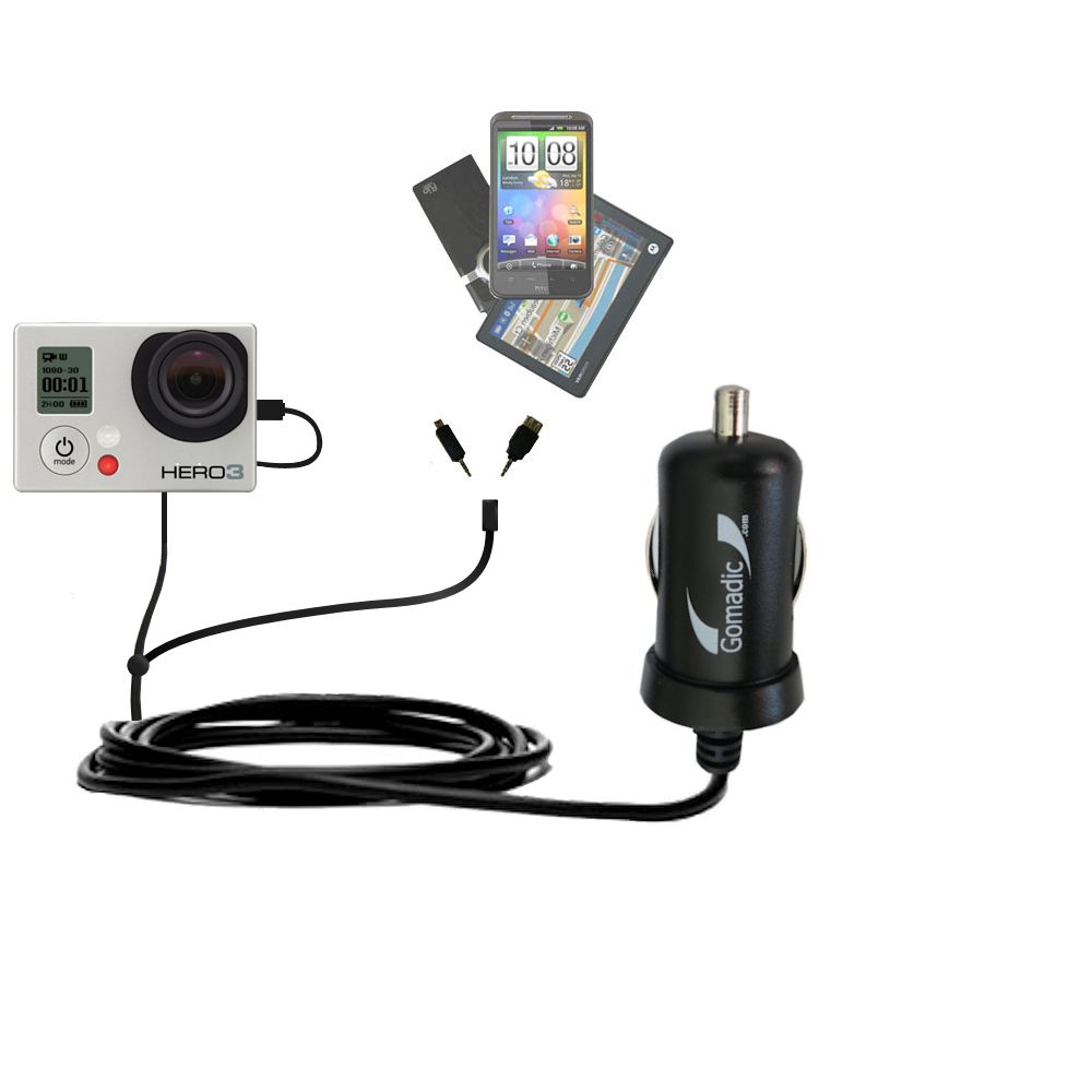 mini Double Car Charger with tips including compatible with the GoPro Hero 2