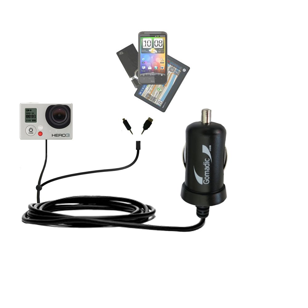 mini Double Car Charger with tips including compatible with the GoPro HERO / HD / HERO2