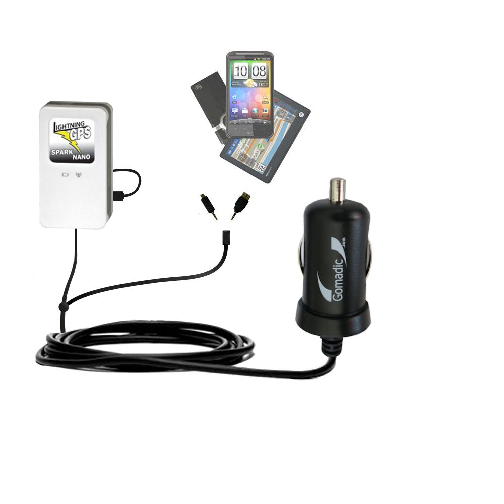 mini Double Car Charger with tips including compatible with the GPS Spark Nano Tracker
