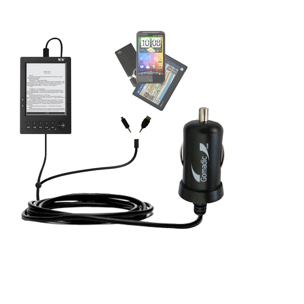 mini Double Car Charger with tips including compatible with the HanLin eBook eBook V2 V3 V5