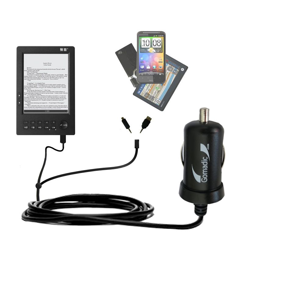 mini Double Car Charger with tips including compatible with the HanLin eBook V3