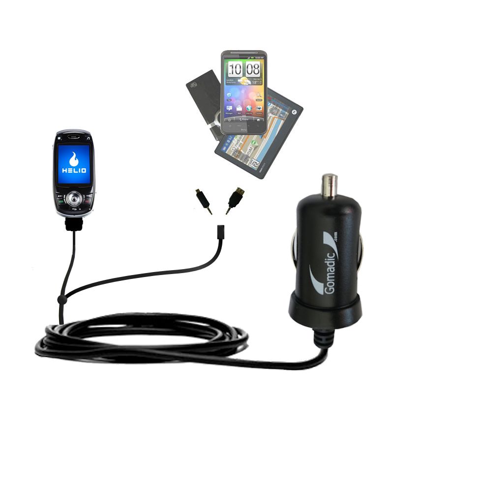 mini Double Car Charger with tips including compatible with the Helio HERO