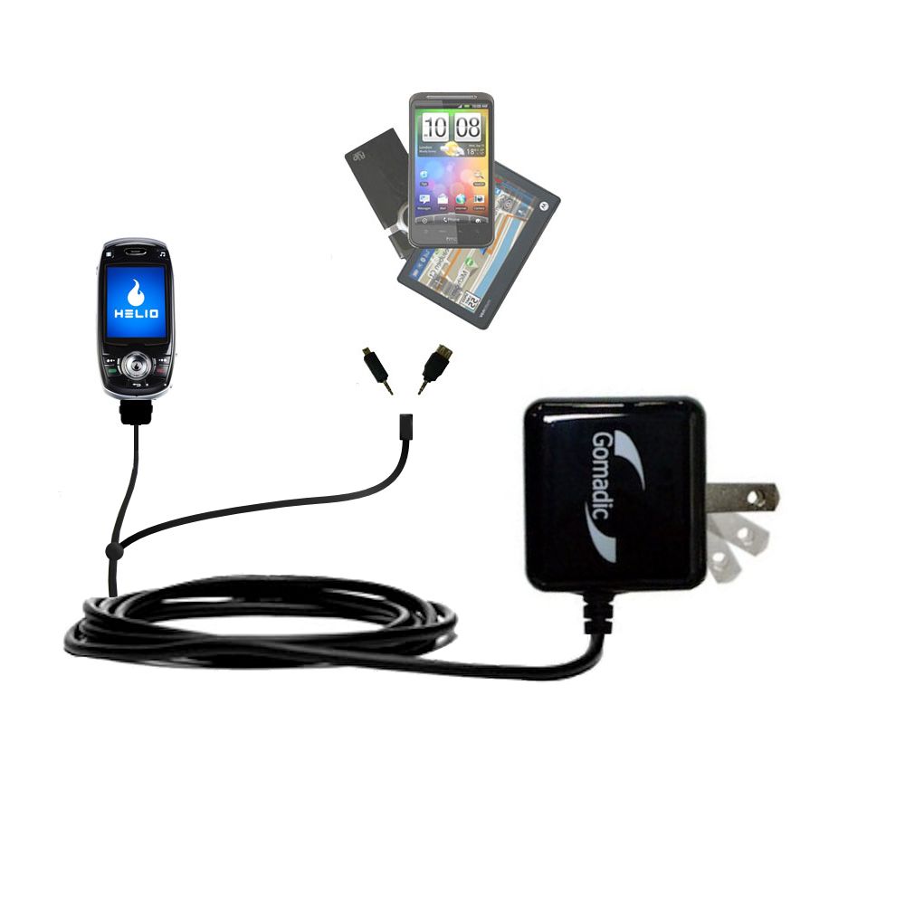 Gomadic Double Wall AC Home Charger suitable for the Helio HERO - Charge up to 2 devices at the same time with TipExchange Technology