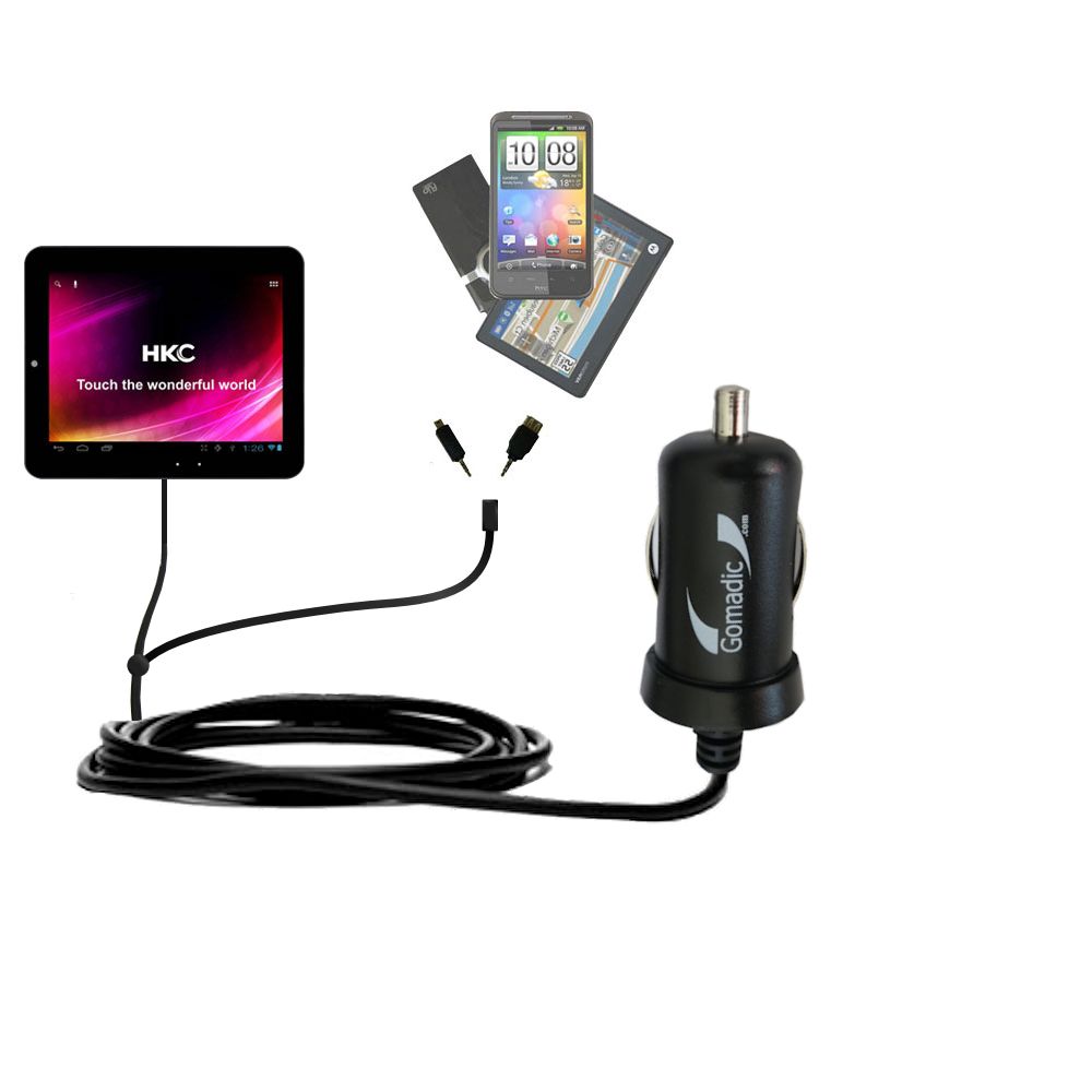 mini Double Car Charger with tips including compatible with the HKC P886A BK BBL APK Tablet