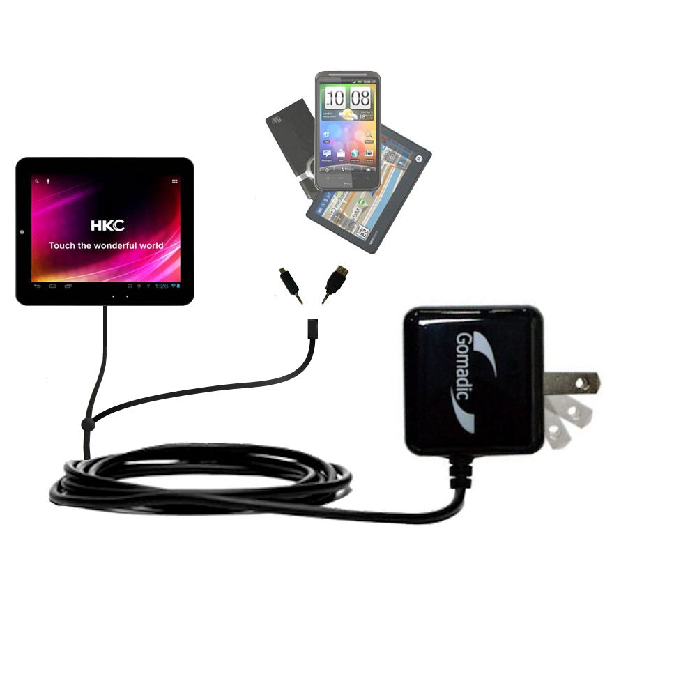 Double Wall Home Charger with tips including compatible with the HKC P886A BK BBL APK Tablet