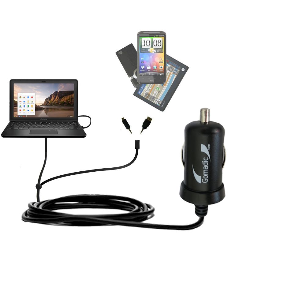 mini Double Car Charger with tips including compatible with the HP Chromebook 11