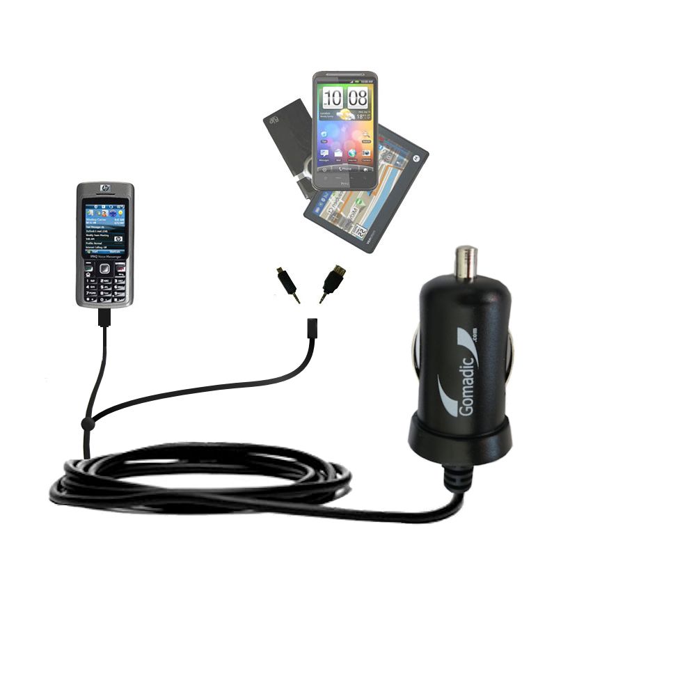 mini Double Car Charger with tips including compatible with the HP iPAQ 514