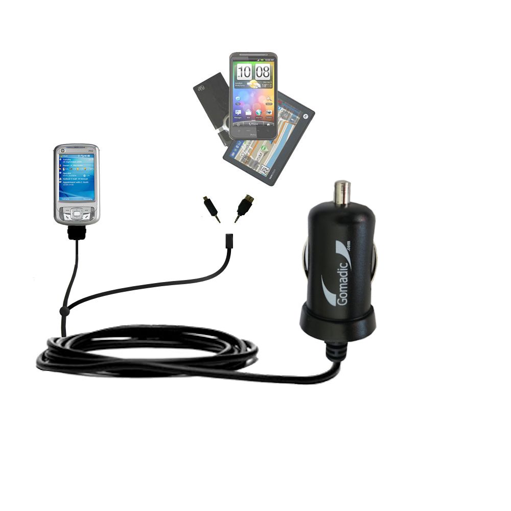 mini Double Car Charger with tips including compatible with the HP iPAQ rw6800 Series
