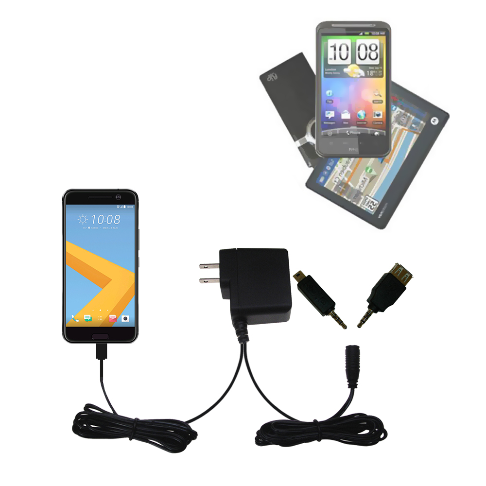 Gomadic Double Wall AC Home Charger suitable for the HTC 10 - Charge up to 2 devices at the same time with TipExchange Technology