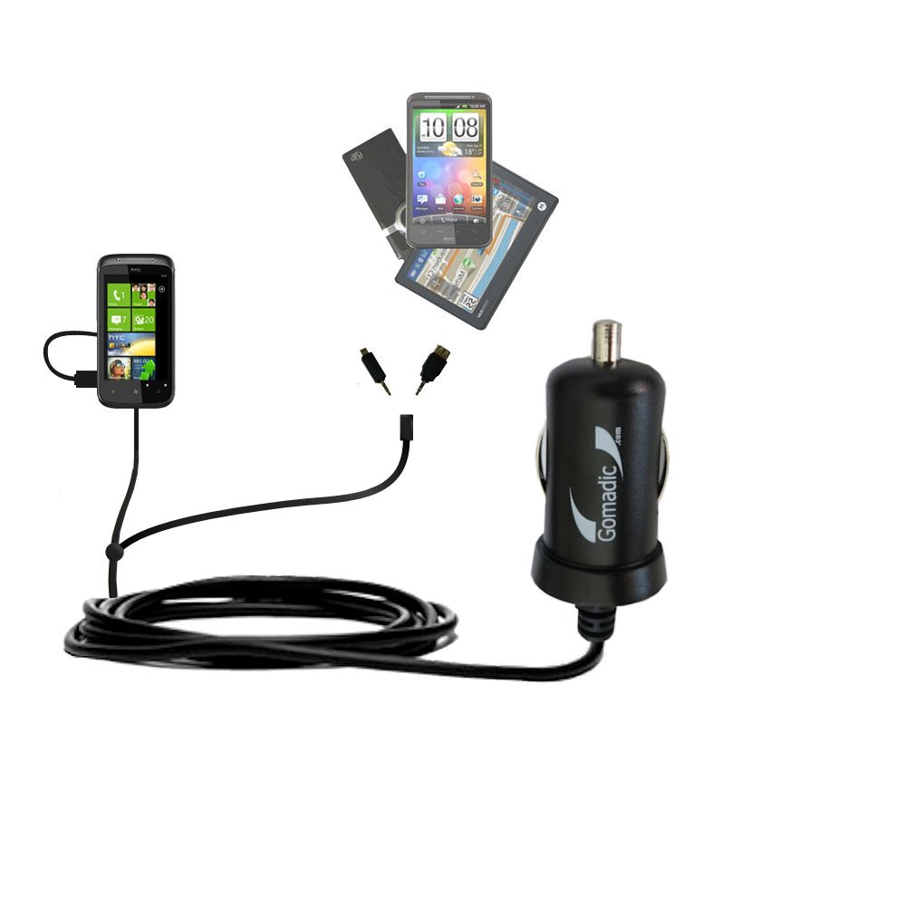 mini Double Car Charger with tips including compatible with the HTC 7 Mozart