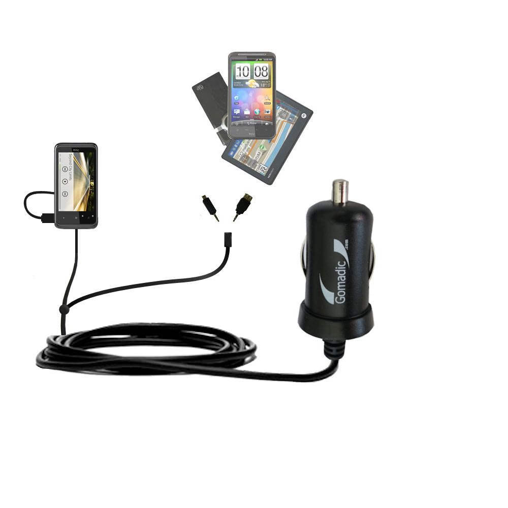 mini Double Car Charger with tips including compatible with the HTC 7 Pro CDMA
