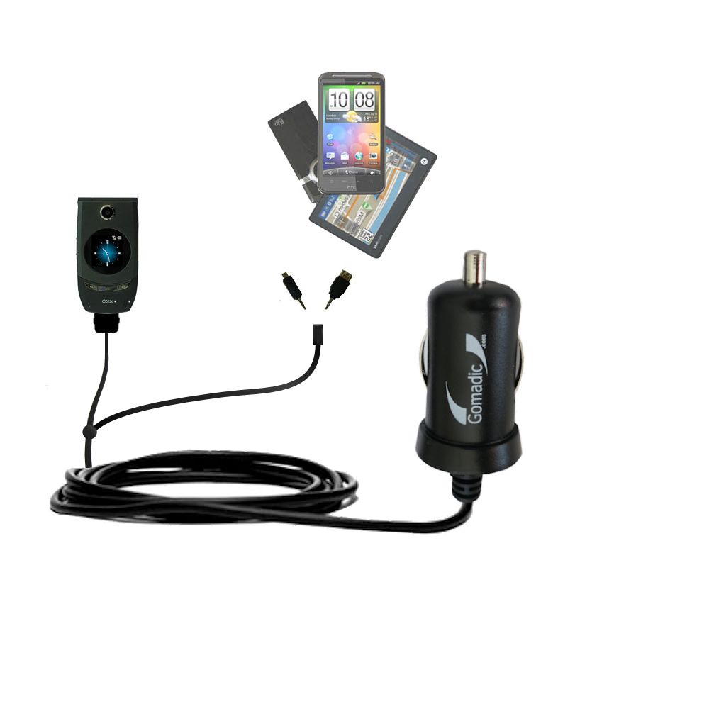 mini Double Car Charger with tips including compatible with the HTC 8500