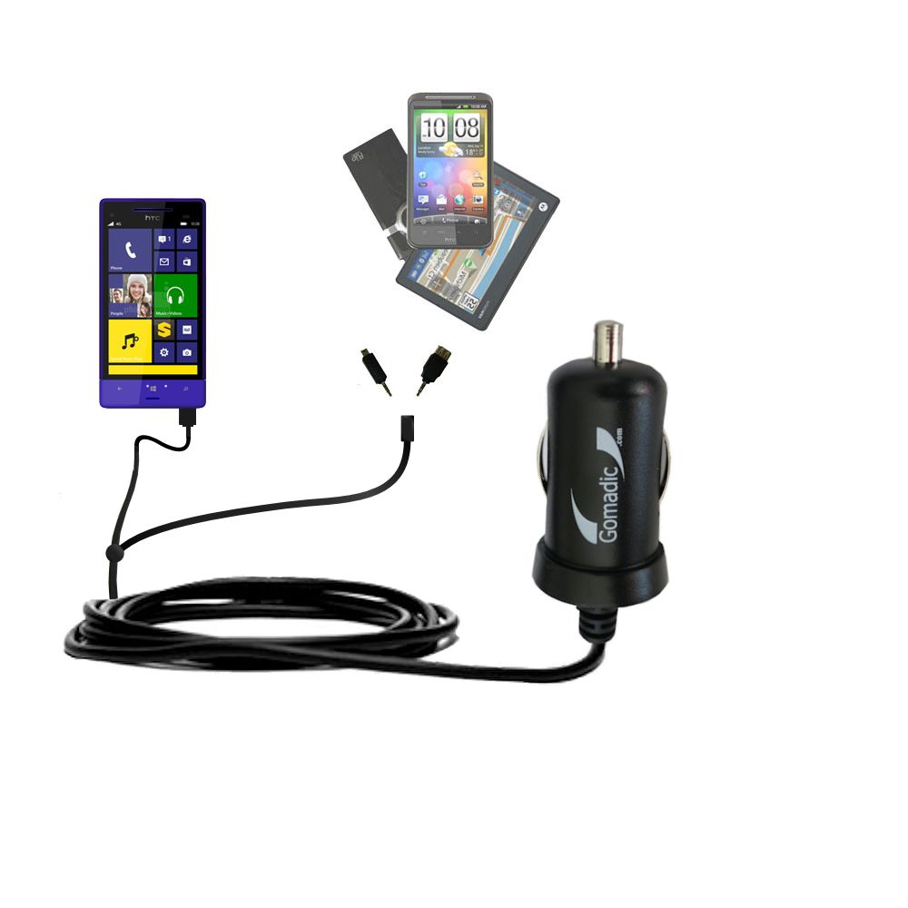 mini Double Car Charger with tips including compatible with the HTC 8XT