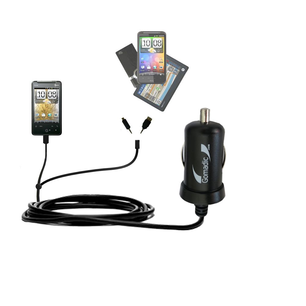 mini Double Car Charger with tips including compatible with the HTC Aria