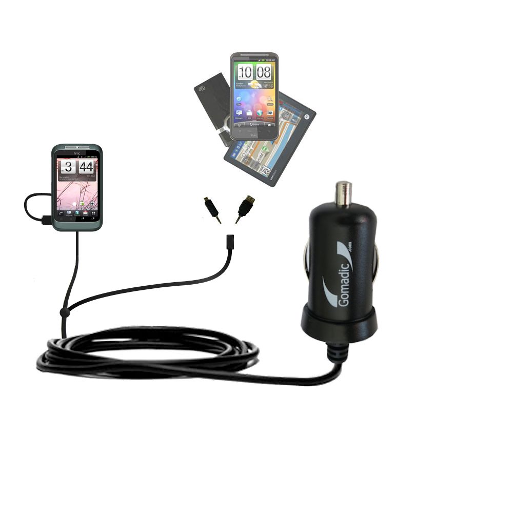 mini Double Car Charger with tips including compatible with the HTC Bliss