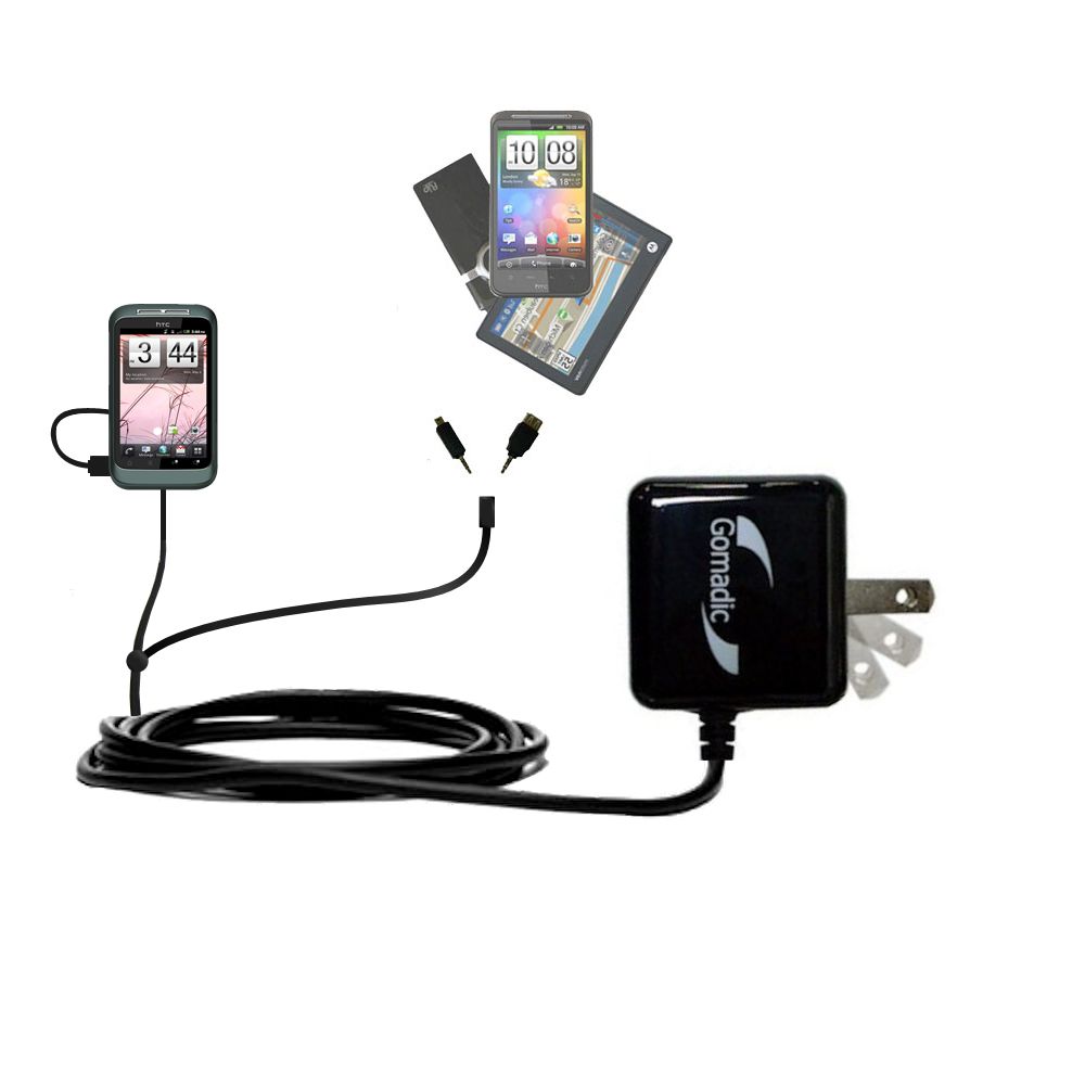 Gomadic Double Wall AC Home Charger suitable for the HTC Bliss - Charge up to 2 devices at the same time with TipExchange Technology