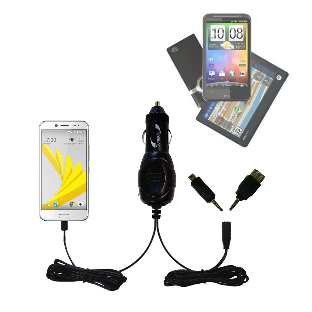 mini Double Car Charger with tips including compatible with the HTC Bolt