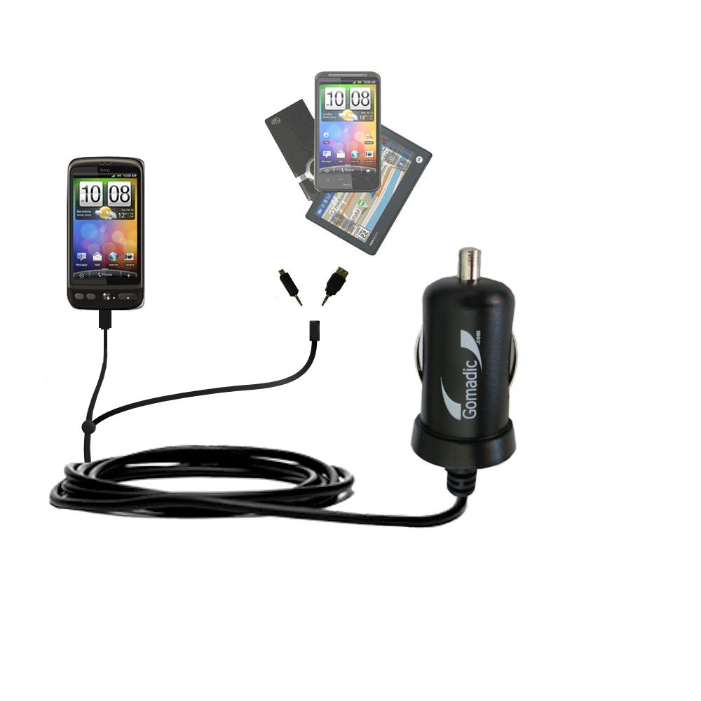 mini Double Car Charger with tips including compatible with the HTC Bravo