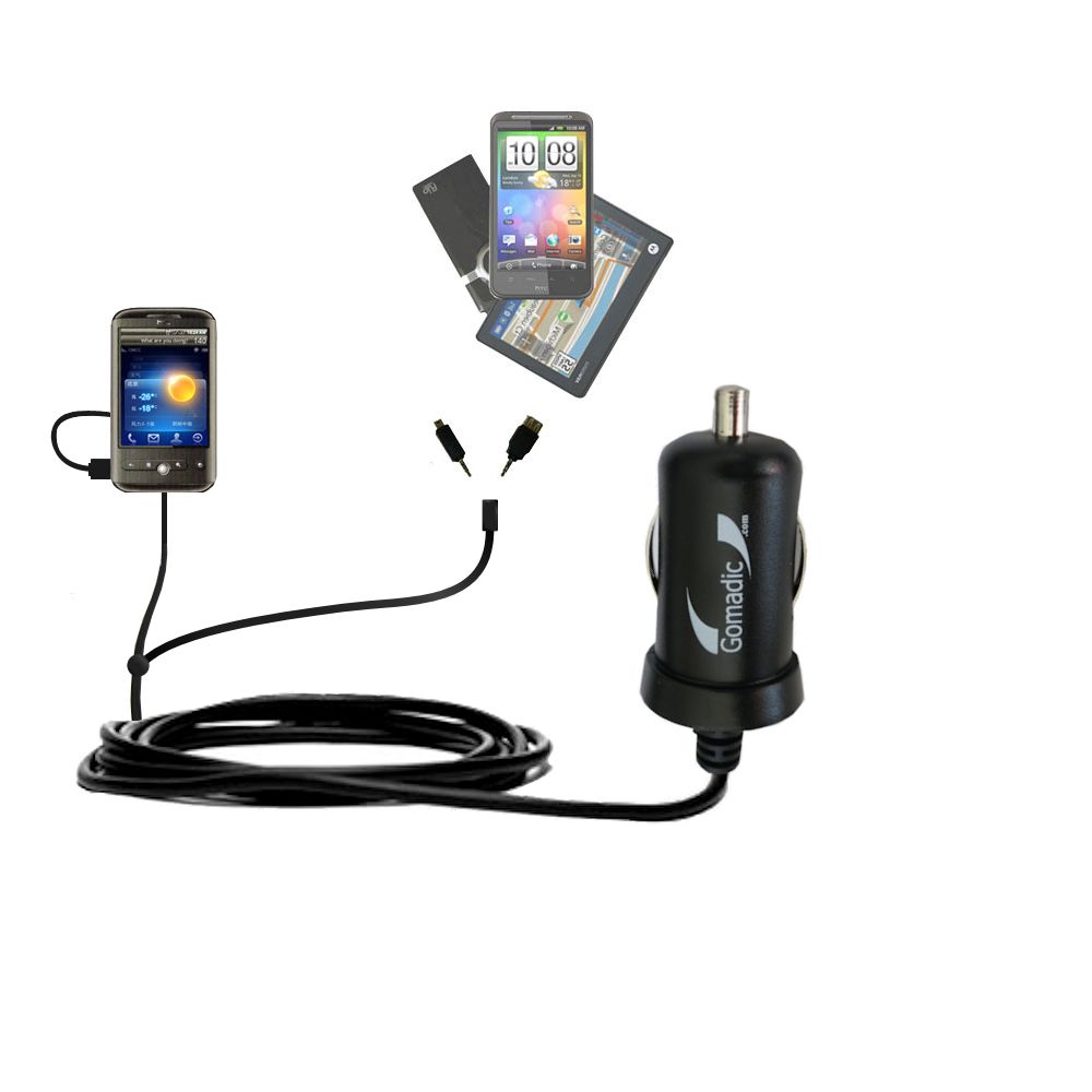 mini Double Car Charger with tips including compatible with the HTC Buzz
