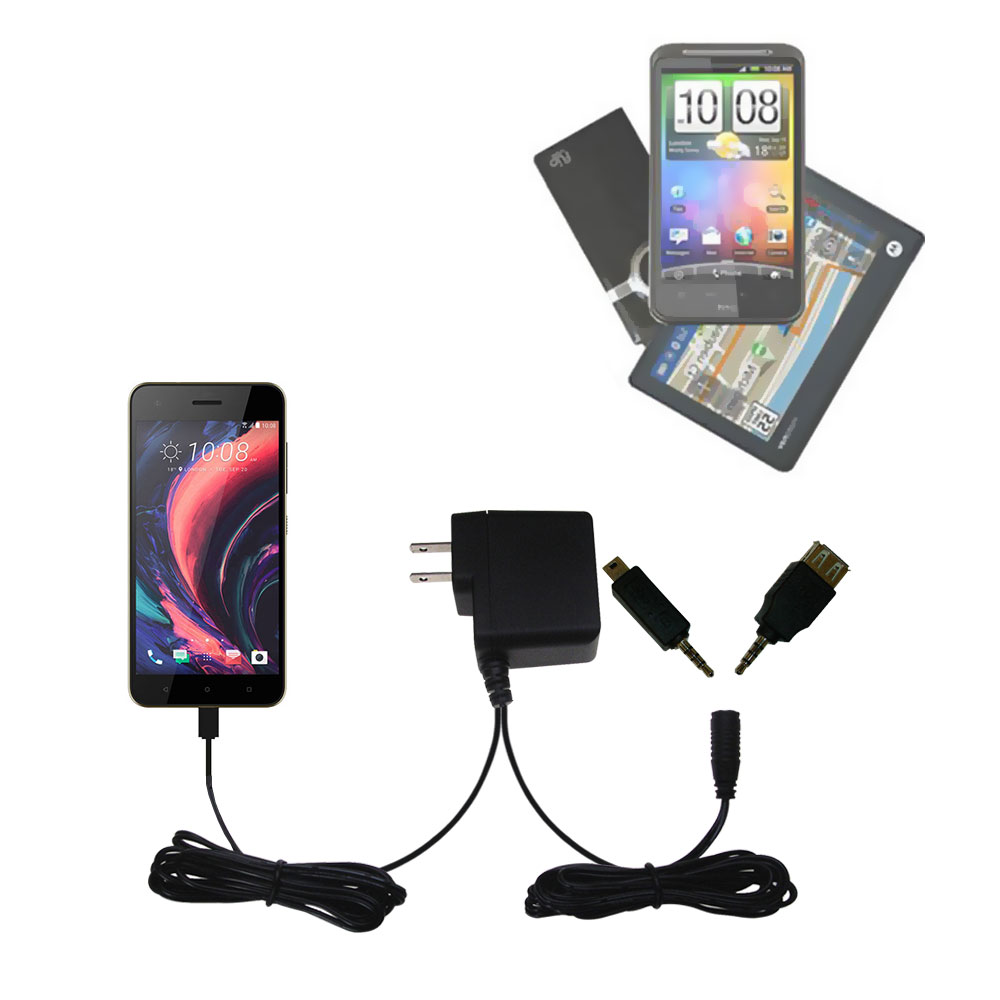 Double Wall Home Charger with tips including compatible with the HTC Desire 10 Pro / Lifestyle