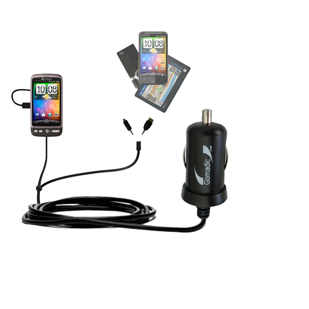 mini Double Car Charger with tips including compatible with the HTC Desire 2