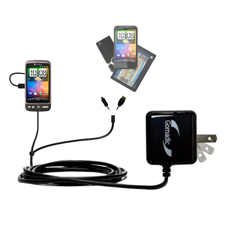 Gomadic Double Wall AC Home Charger suitable for the HTC Desire 2 - Charge up to 2 devices at the same time with TipExchange Technology