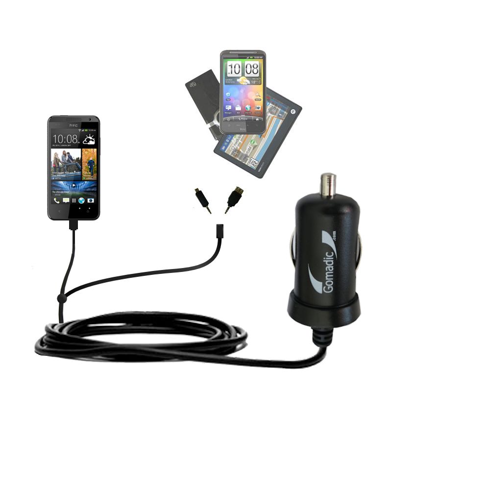 mini Double Car Charger with tips including compatible with the HTC Desire 300