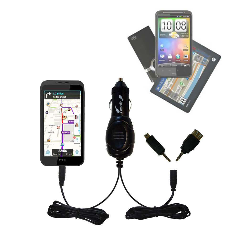 mini Double Car Charger with tips including compatible with the HTC Desire 320
