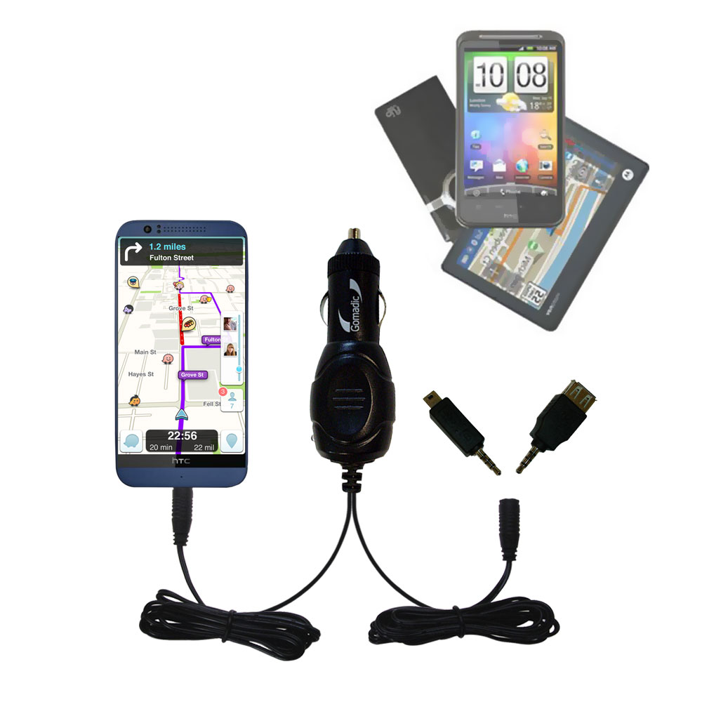 mini Double Car Charger with tips including compatible with the HTC Desire 510