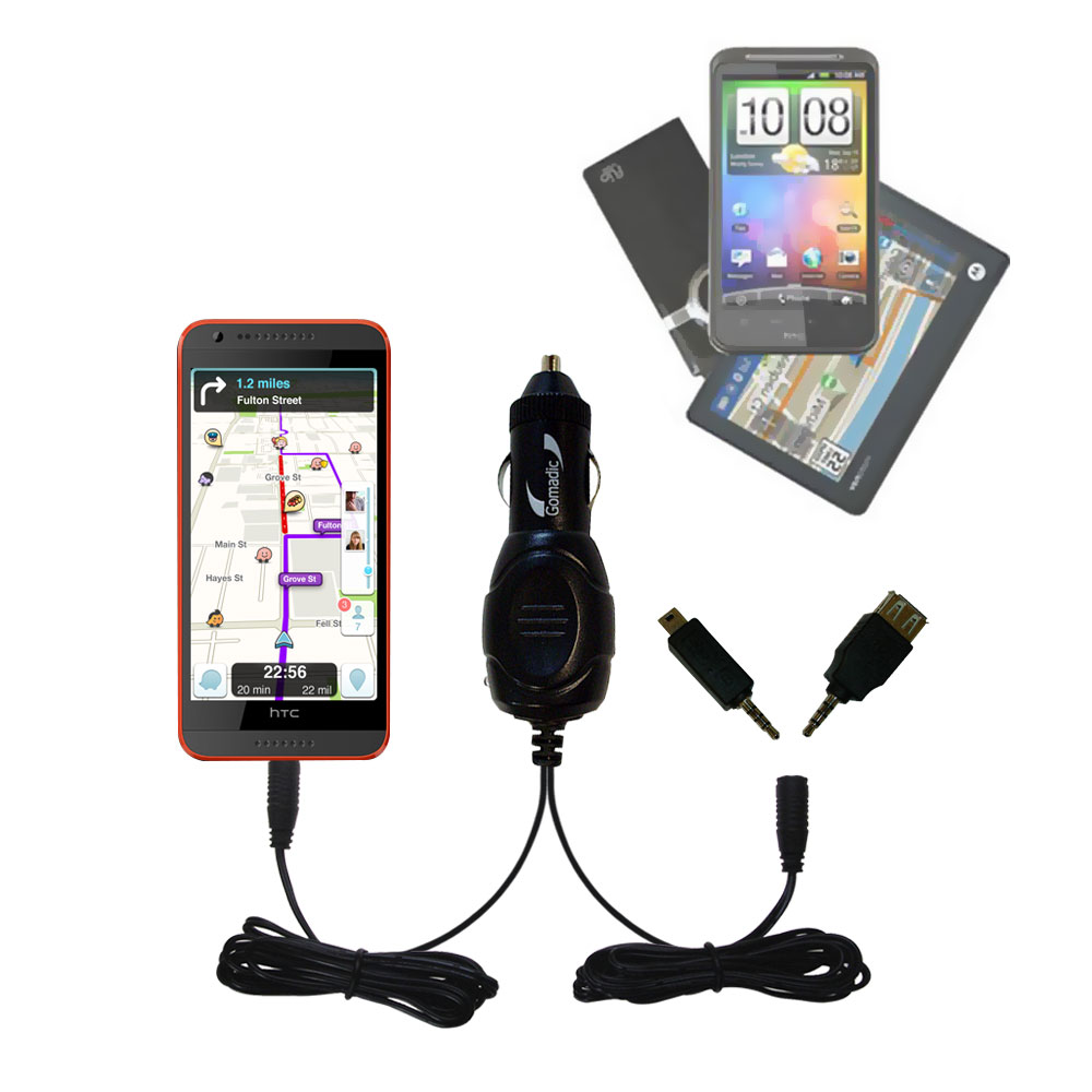 mini Double Car Charger with tips including compatible with the HTC Desire 620