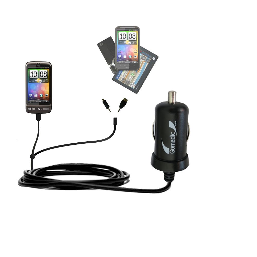 mini Double Car Charger with tips including compatible with the HTC Desire