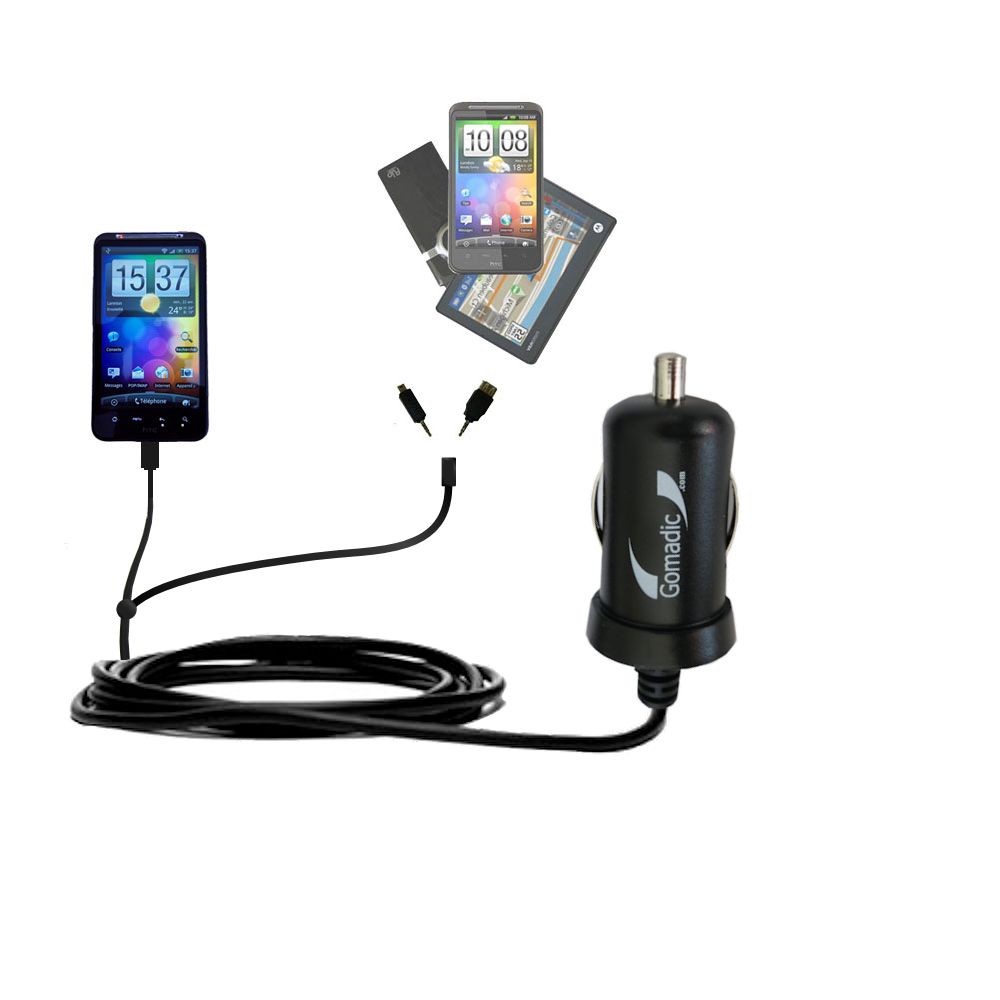 mini Double Car Charger with tips including compatible with the HTC Desire HD