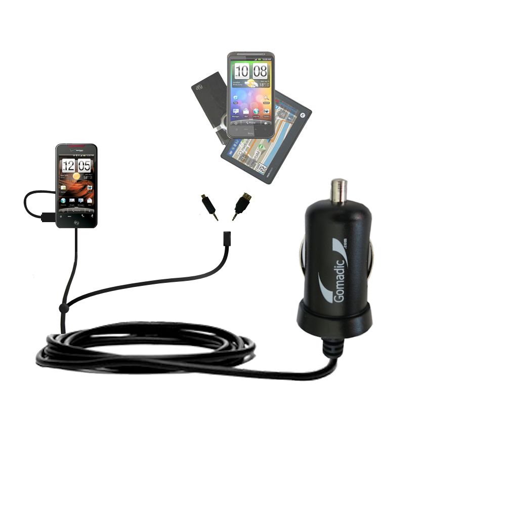 mini Double Car Charger with tips including compatible with the HTC DROID Incredible