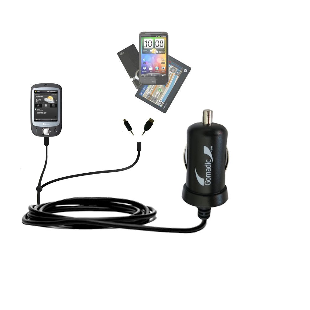 mini Double Car Charger with tips including compatible with the HTC ELF
