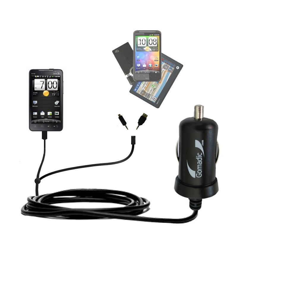 mini Double Car Charger with tips including compatible with the HTC EVO 4G
