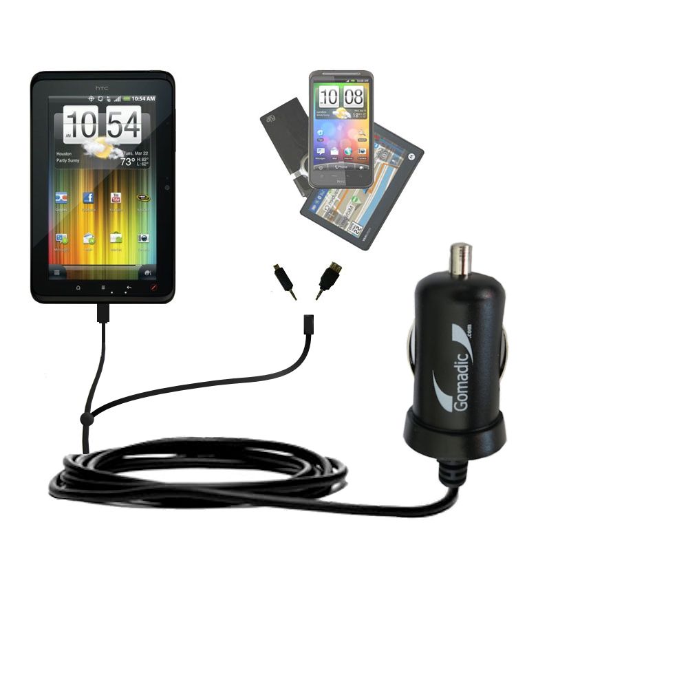 mini Double Car Charger with tips including compatible with the HTC EVO View 4G