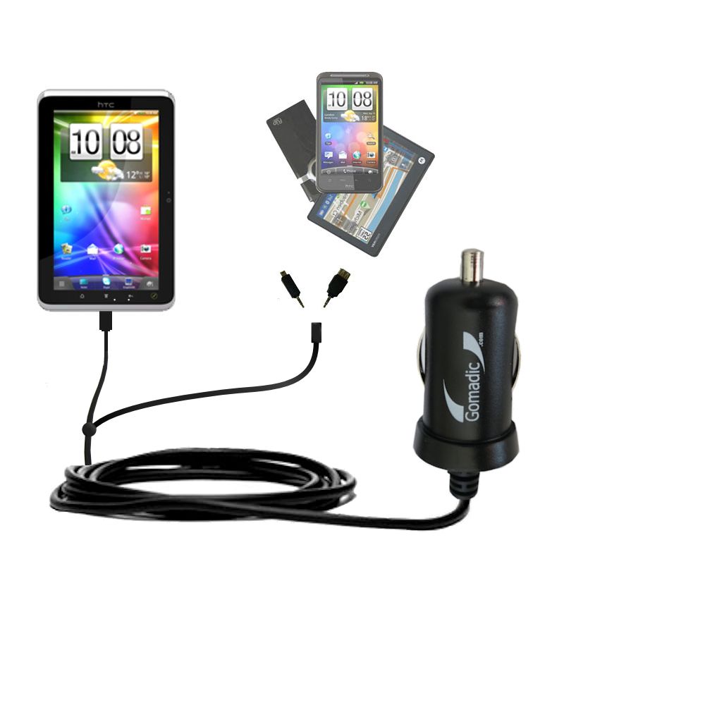 mini Double Car Charger with tips including compatible with the HTC Flyer