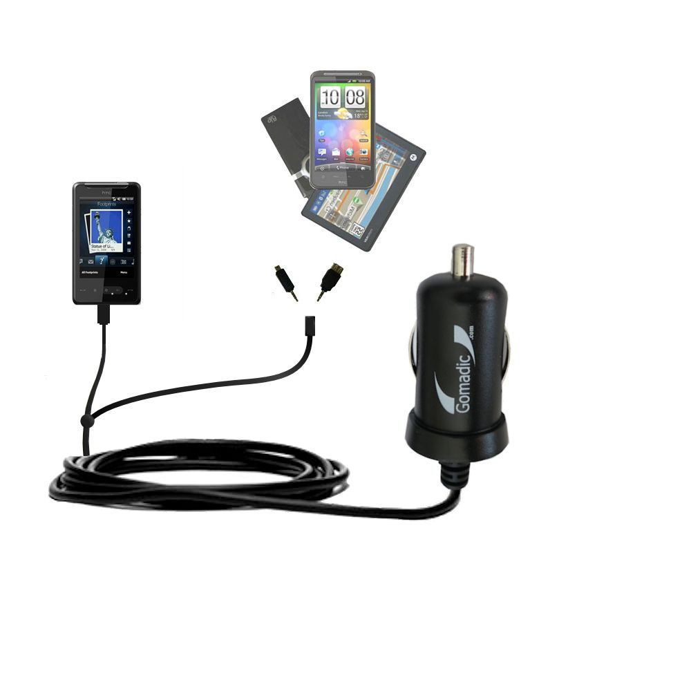 mini Double Car Charger with tips including compatible with the HTC HD Mini
