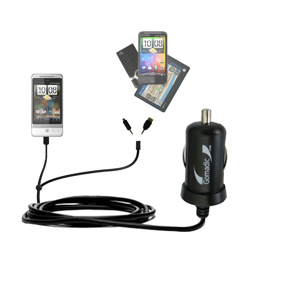 mini Double Car Charger with tips including compatible with the HTC Hero