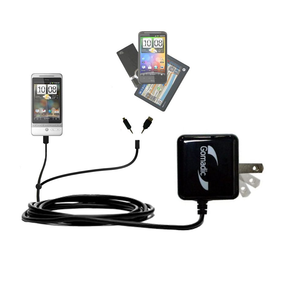 Gomadic Double Wall AC Home Charger suitable for the HTC Hero - Charge up to 2 devices at the same time with TipExchange Technology
