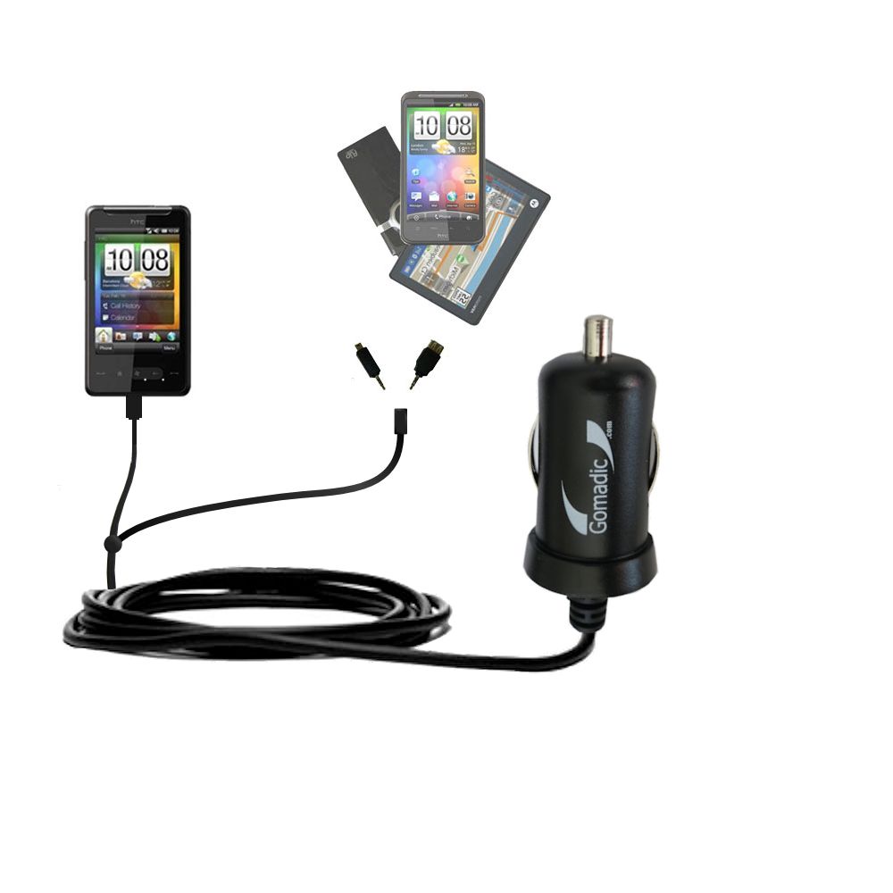 mini Double Car Charger with tips including compatible with the HTC HTC 7 Surround