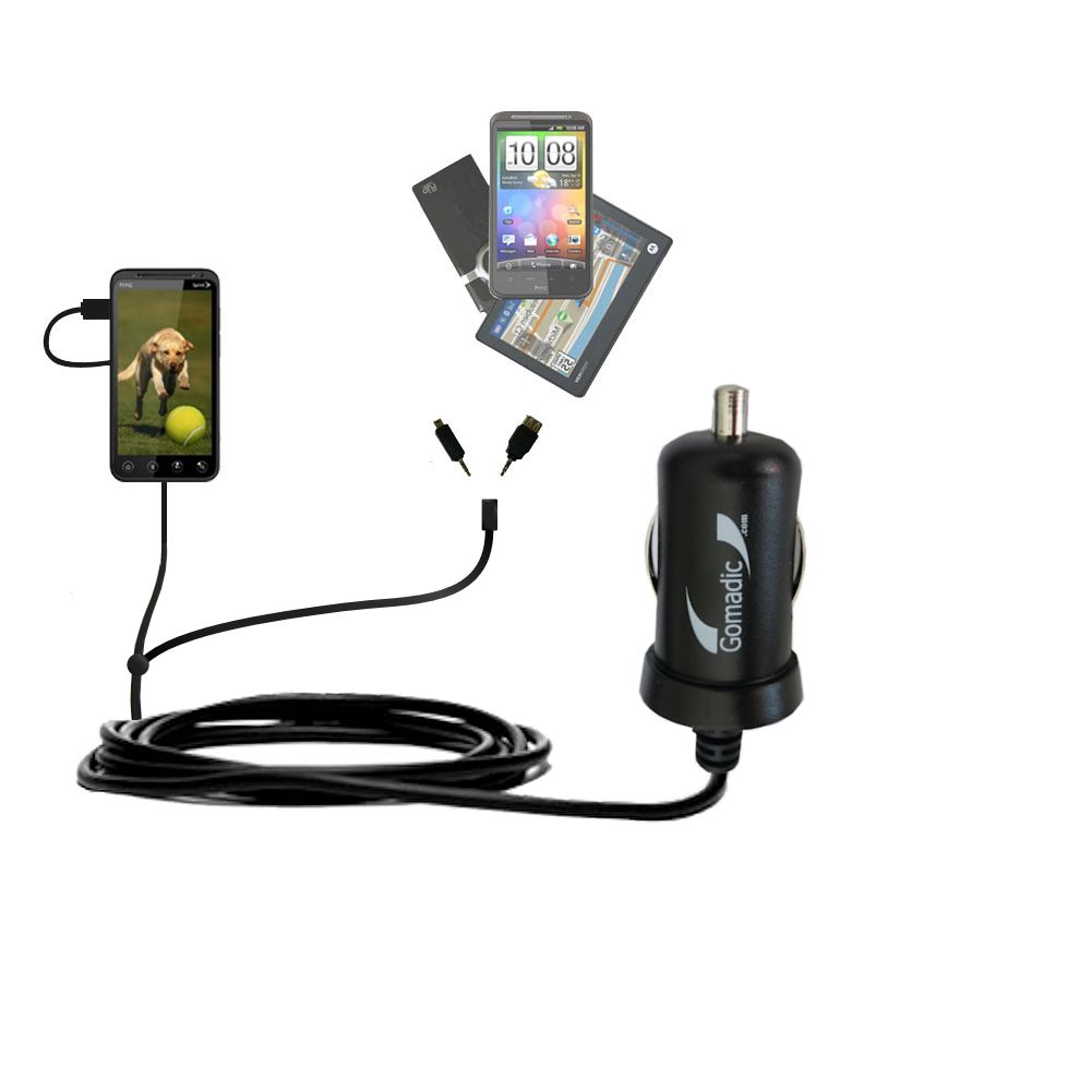 mini Double Car Charger with tips including compatible with the HTC HTC EVO 3D