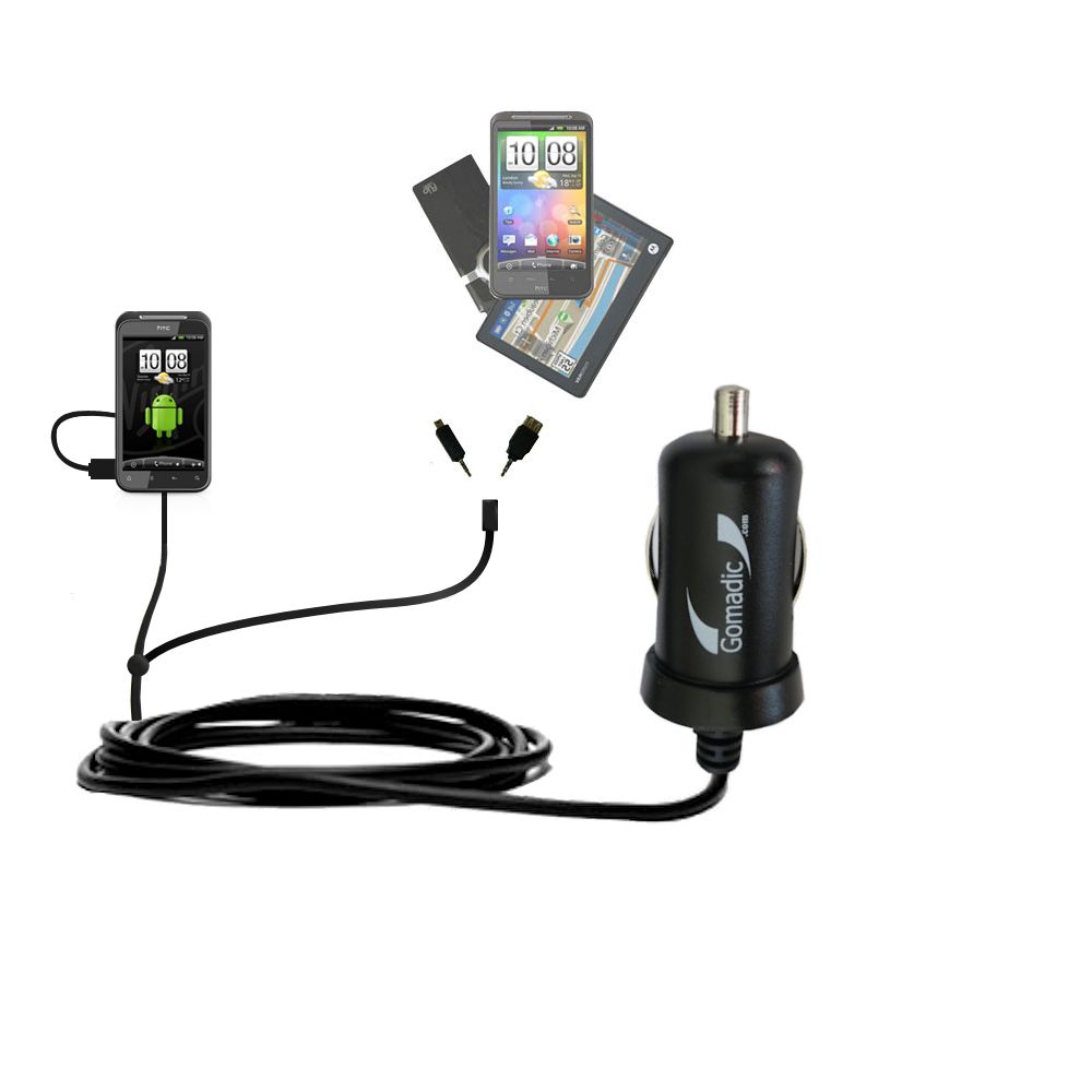 mini Double Car Charger with tips including compatible with the HTC Incredible HD